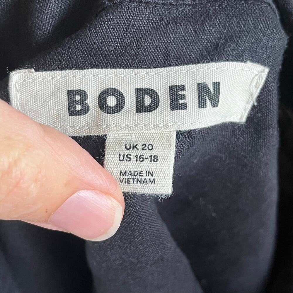 Boden Women's Black 100% Linen Short Sleeve Button Front Top Size 16-18 - Picture 4 of 5